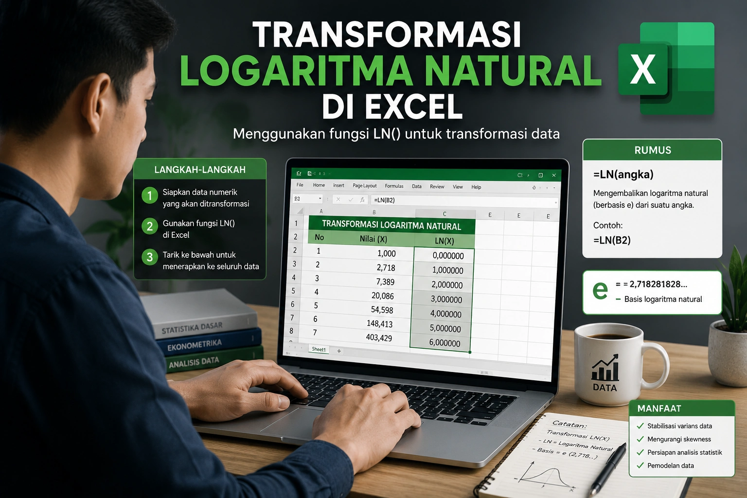 Cara Transformasi Logaritma Natural di Excel untuk Pemula