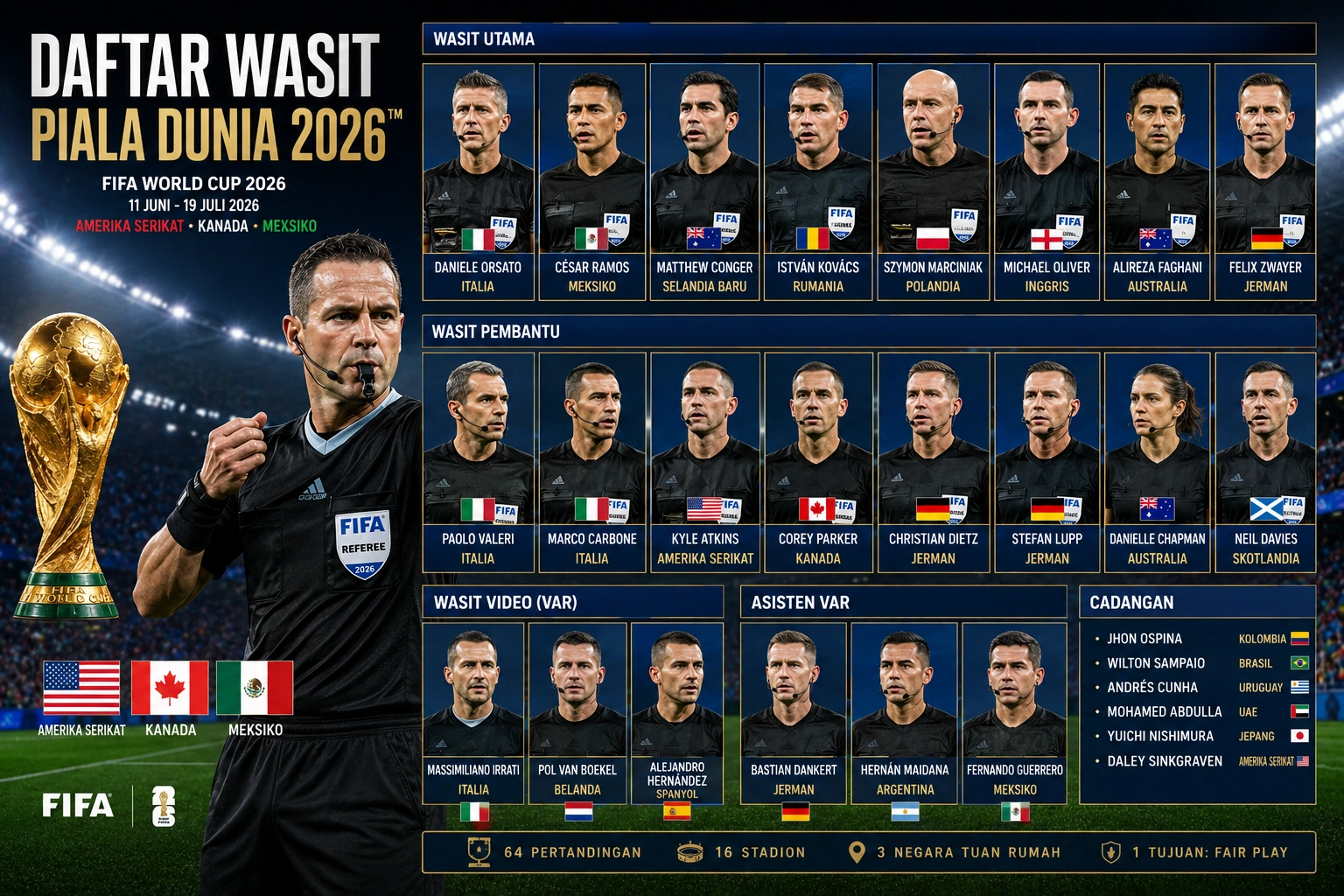 Daftar Wasit Piala Dunia 2026 Resmi FIFA