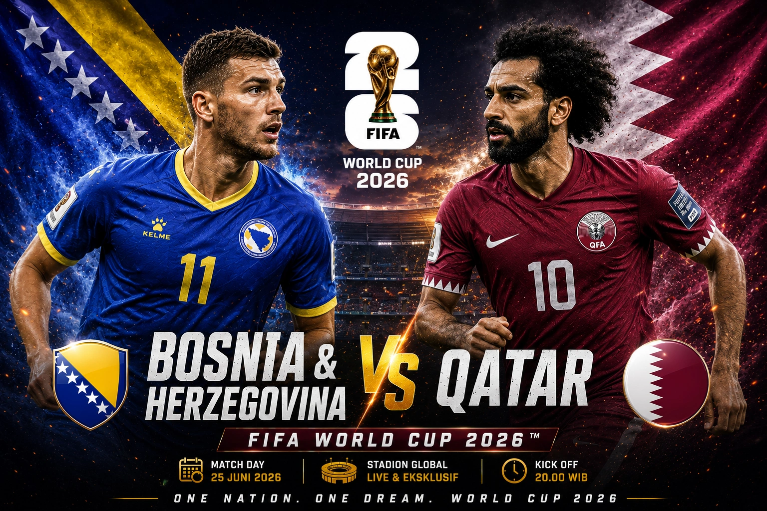 Jadwal Bosnia dan Herzegovina vs Qatar Piala Dunia 2026 24 Juni