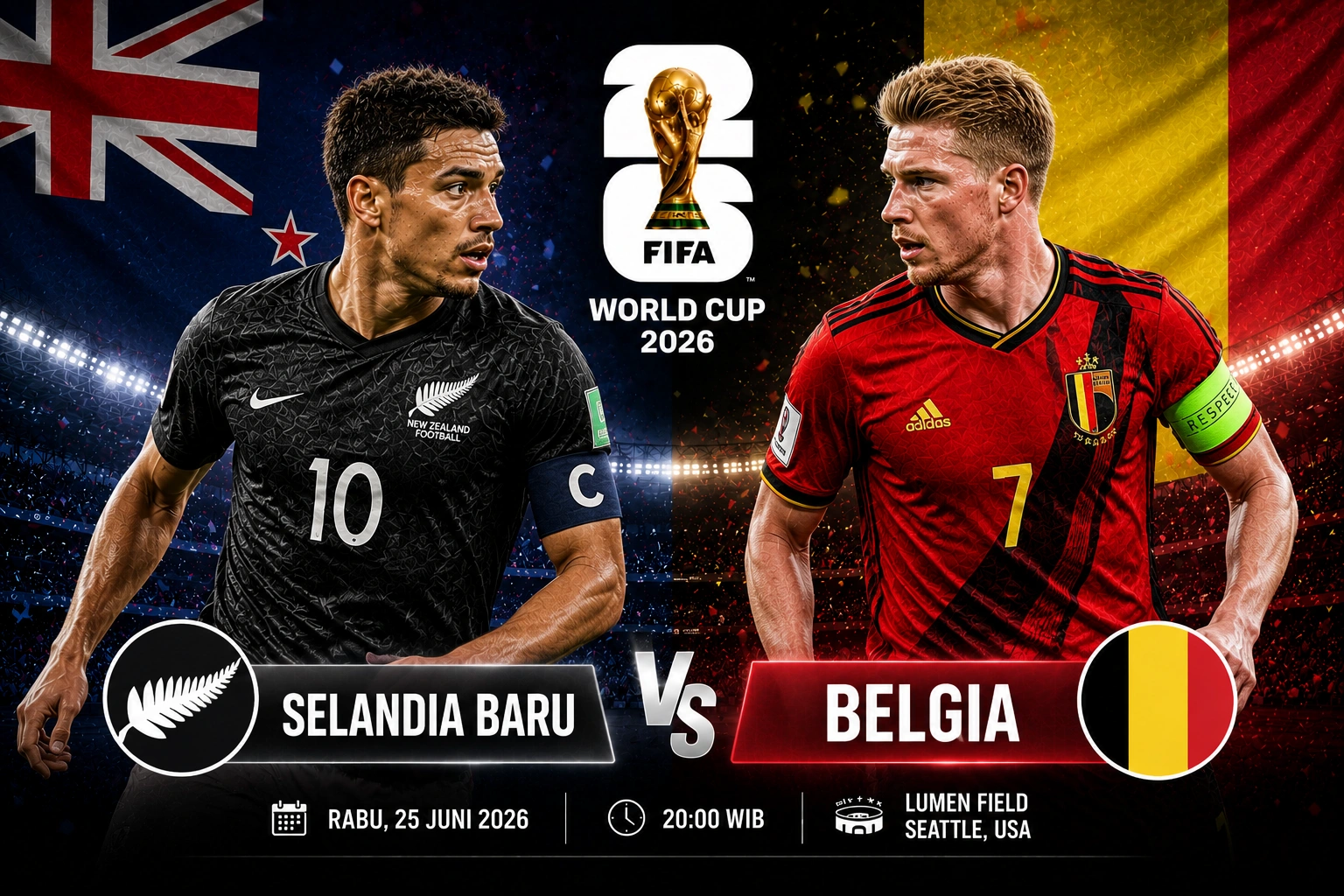 Prediksi Lineup dan Skor Selandia Baru vs Belgia Piala Dunia 2026