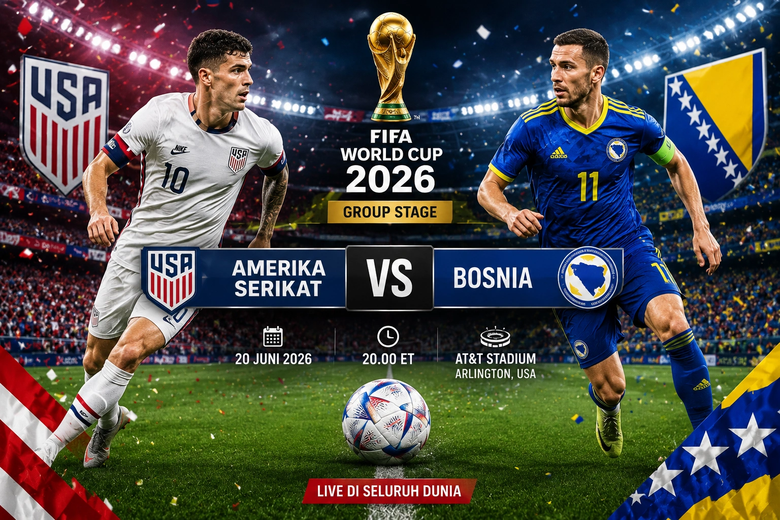 Jadwal dan Prediksi Skor Amerika Serikat vs Bosnia 2026