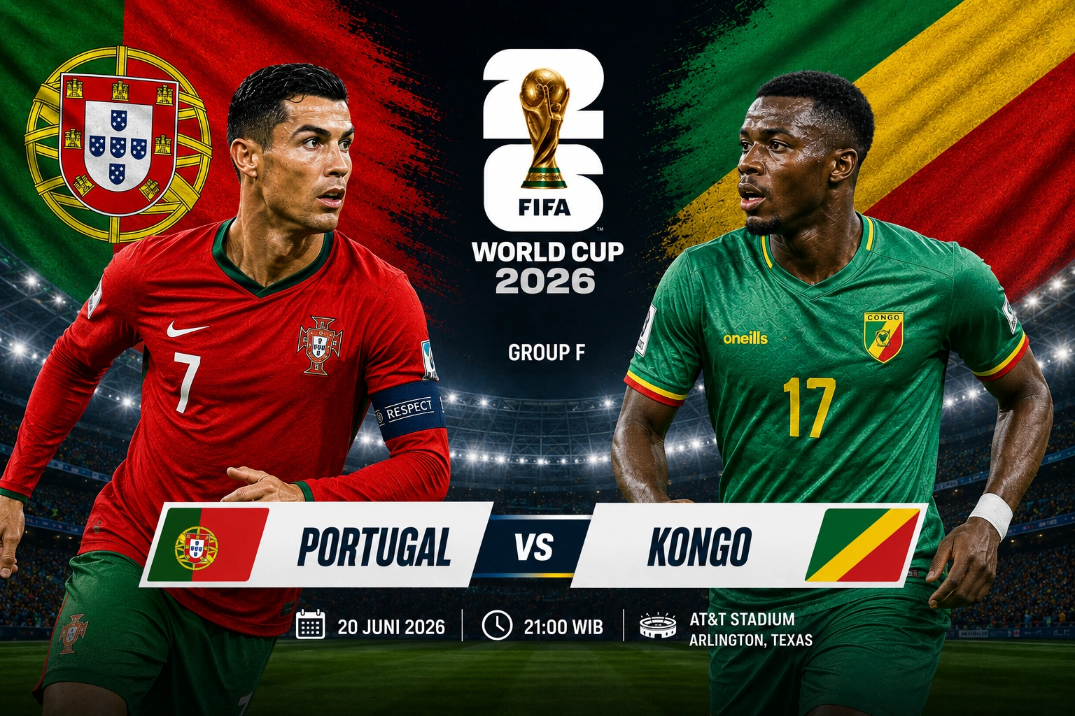 Prediksi Skor Portugal vs Kongo di Piala Dunia 2026, Head to Head, Statistik dan Susunan Pemain
