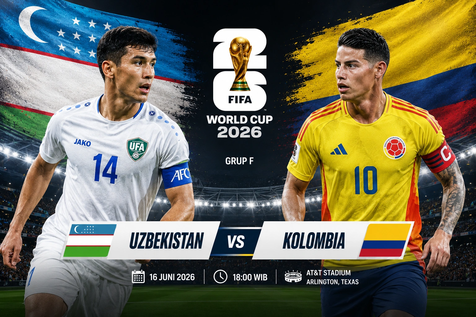 Prediksi Skor Uzbekistan vs Kolombia di Piala Dunia 2026, Head to Head, Statistik dan Susunan Pemain Terbaru