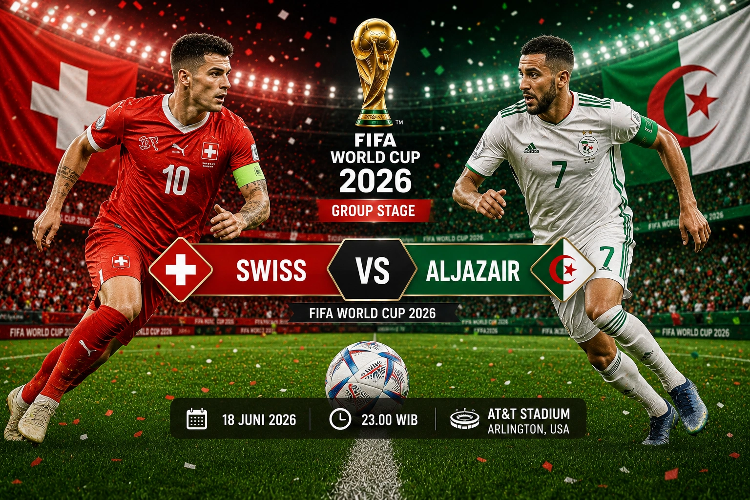 Prediksi Swiss vs Aljazair 2026: Skor Akurat, Head to Head dan Peluang Lolos Babak 16 Besar
