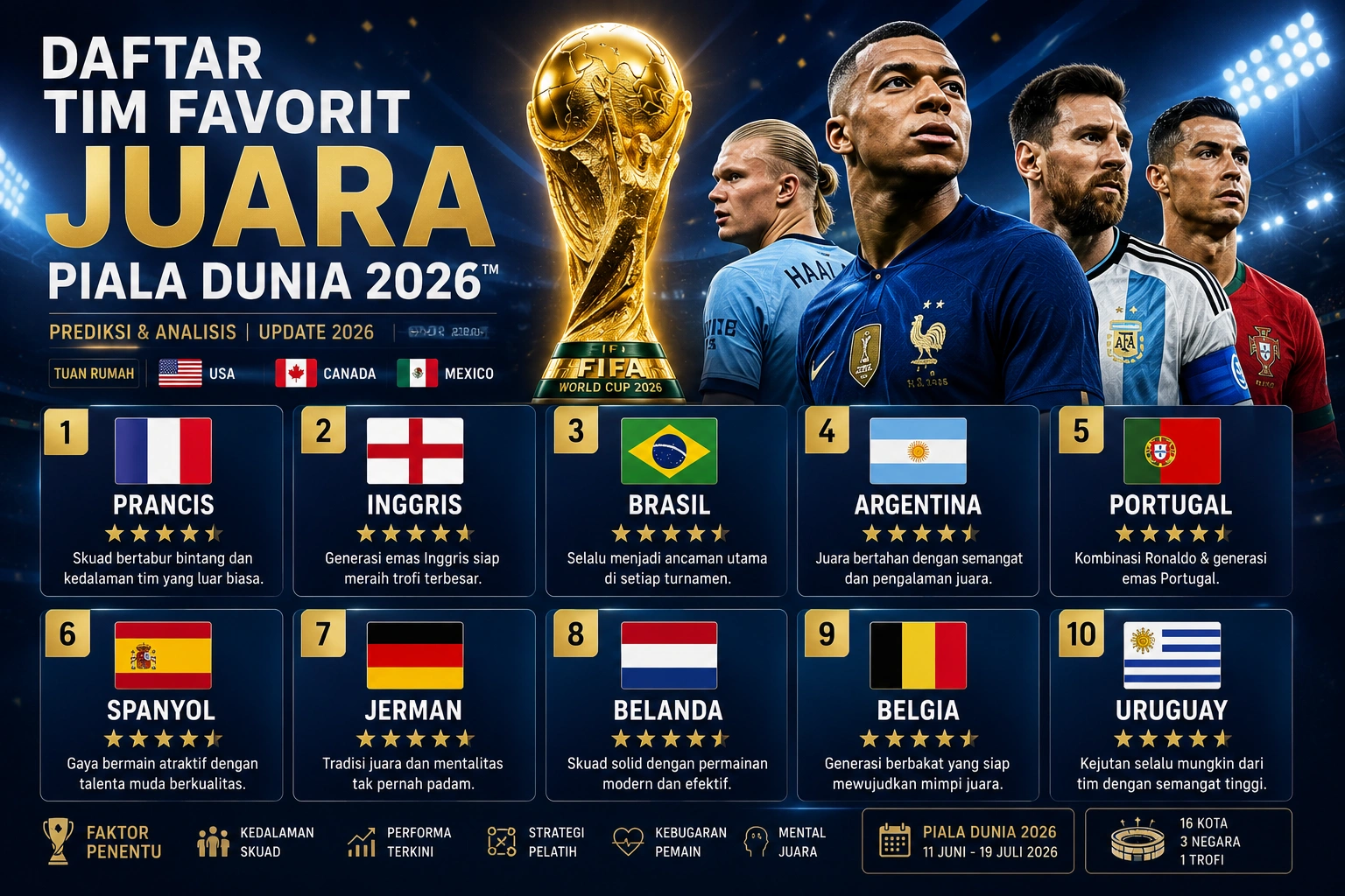 10 Tim Favorit Juara Piala Dunia 2026