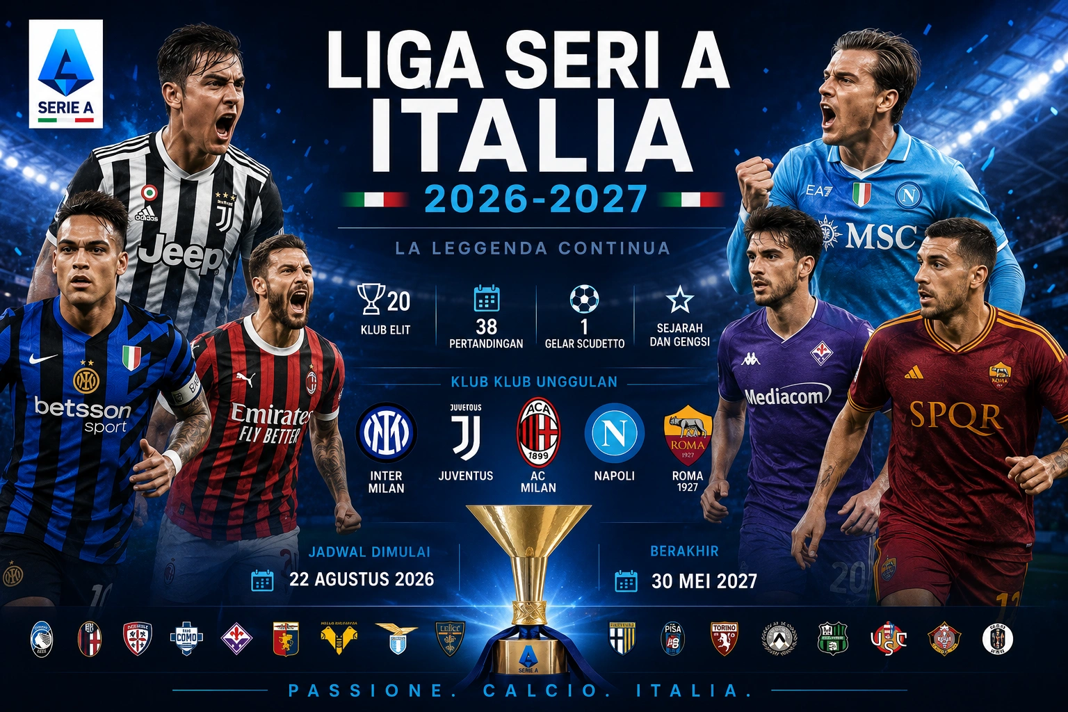 Daftar Klub Serie A 2026/2027, Ini 20 Tim dan 3 Klub Promosi