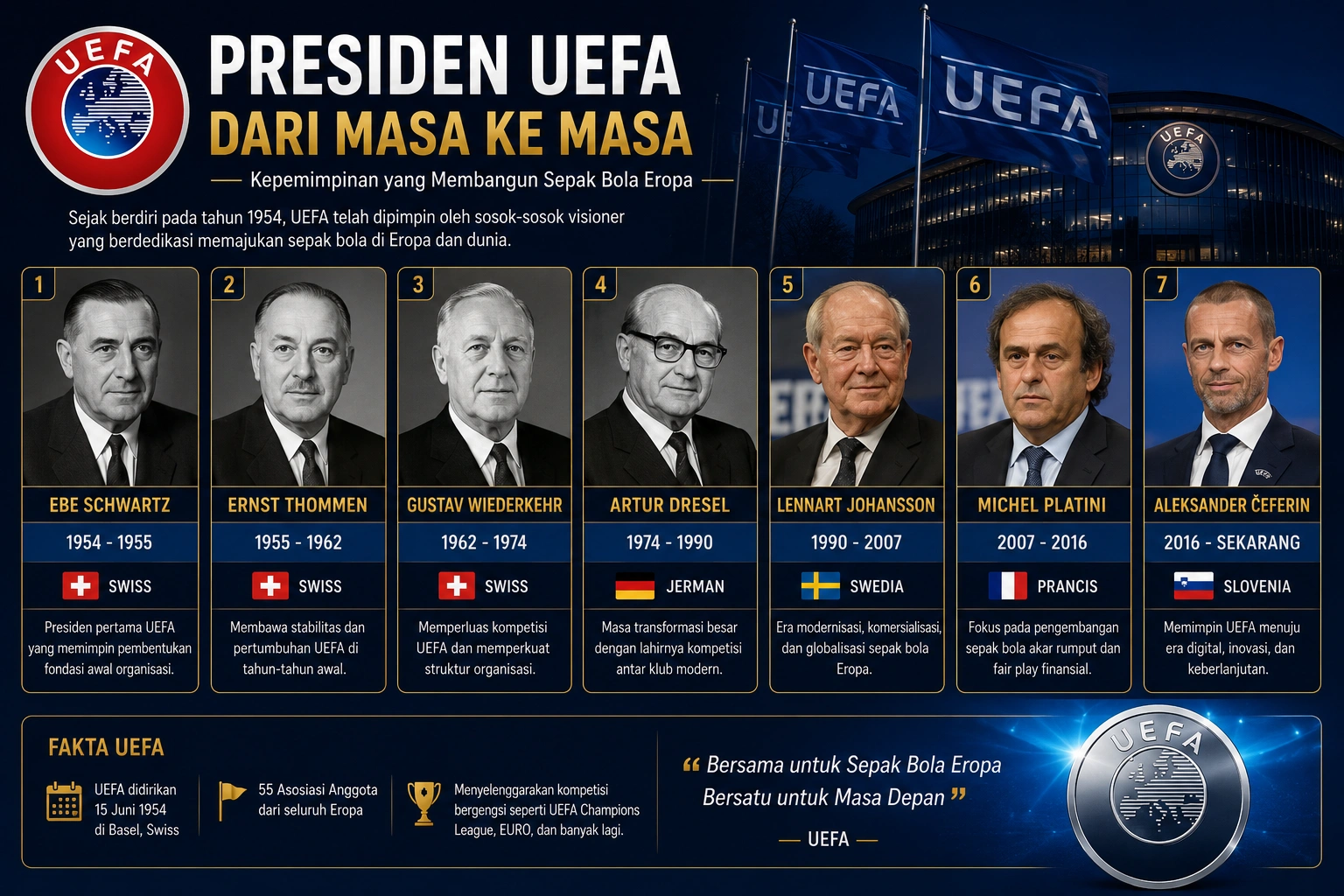 Presiden UEFA dari Masa ke Masa: Daftar Lengkap, Masa Jabatan, dan Sejarahnya
